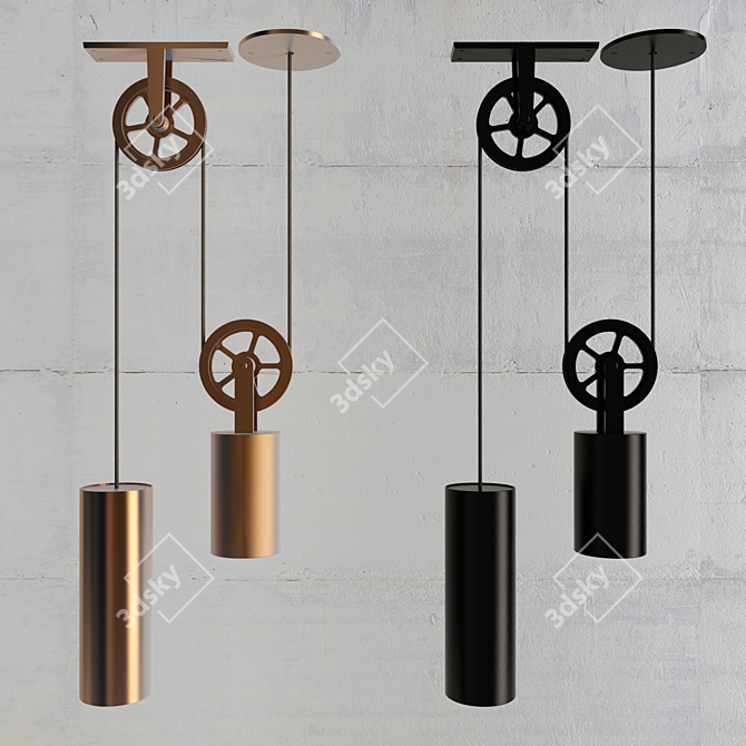 Vintage Pulley Pendant Light 3D model image 1