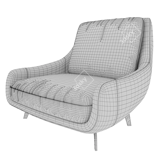 Deco Metal Armchair with Upholstered Seat 3D model image 3