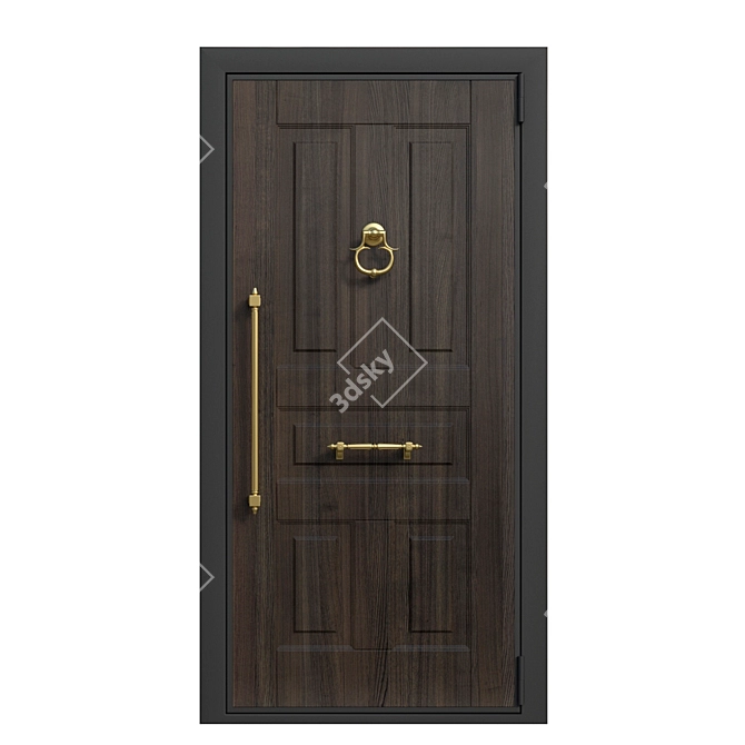 Stylish Front Door with Decorative Handle and Hammer 3D model image 1