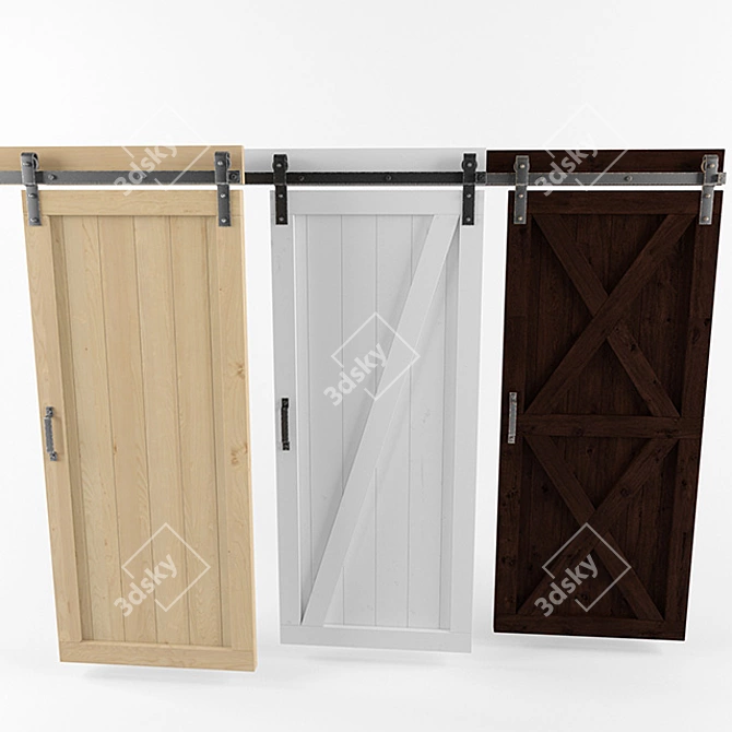 Title: Loft-Style Wooden Coupe Doors 3D model image 1