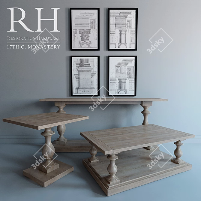 Antique Inspired Monastery Console 3D model image 1