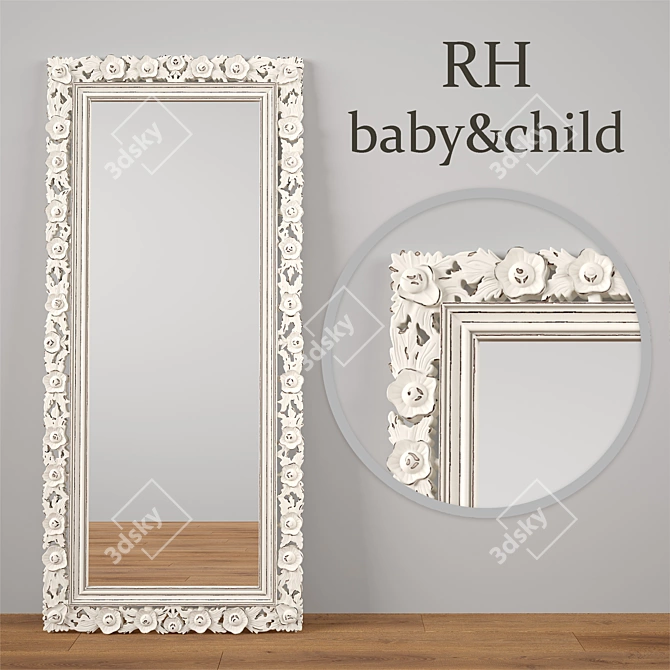 Exquisite Floral Carved Leaner Mirror 3D model image 1