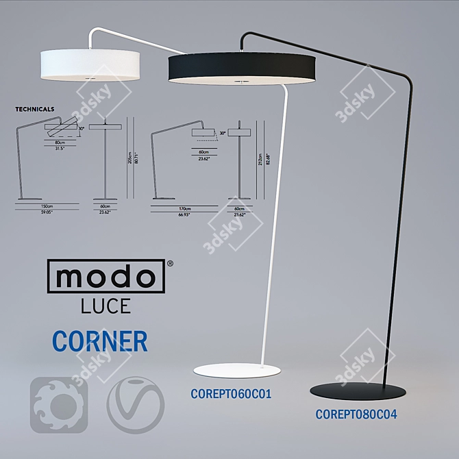Modoluce Corner Floor Lamp - Sleek Design 3D model image 1
