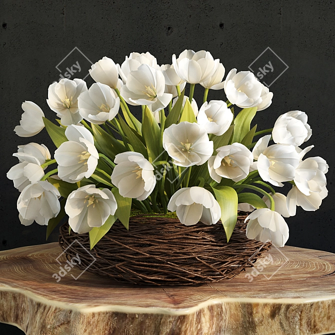 Spring Abundance: 55 Tulips in Nest 3D model image 1