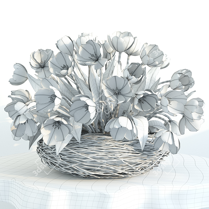 Spring Abundance: 55 Tulips in Nest 3D model image 2