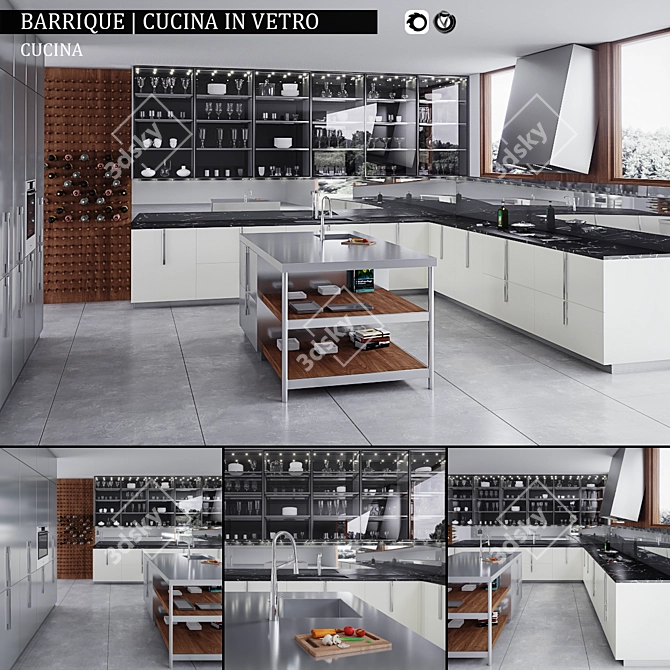 Sleek Glass Kitchen Barrique: Vetro Eleganza 3D model image 1