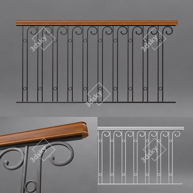 Sleek Metal Handrail - H=90cm 3D model image 1