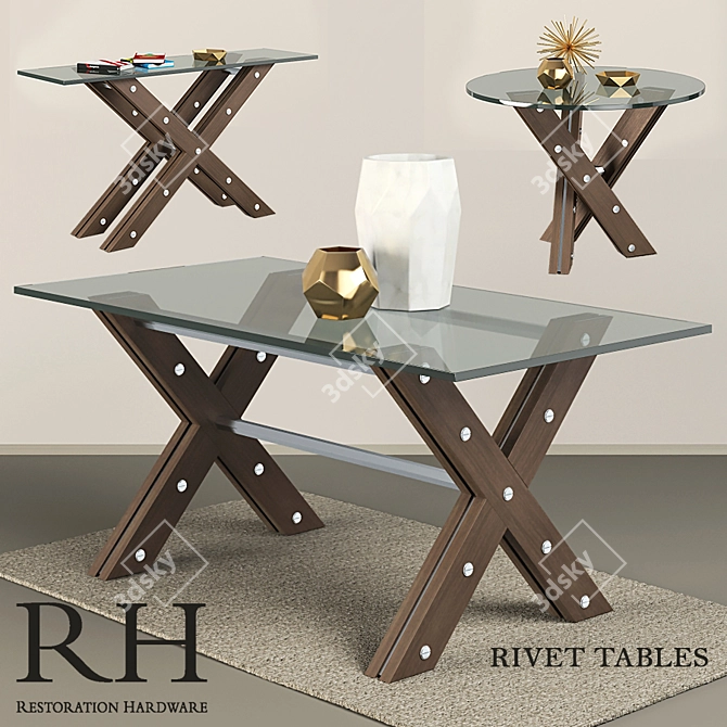 Title: Rivet Tables Set & Decor 3D model image 1