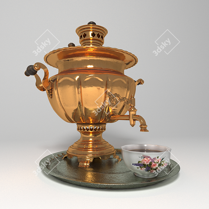 Vintage Samovar: A Charming Village Scene 3D model image 1