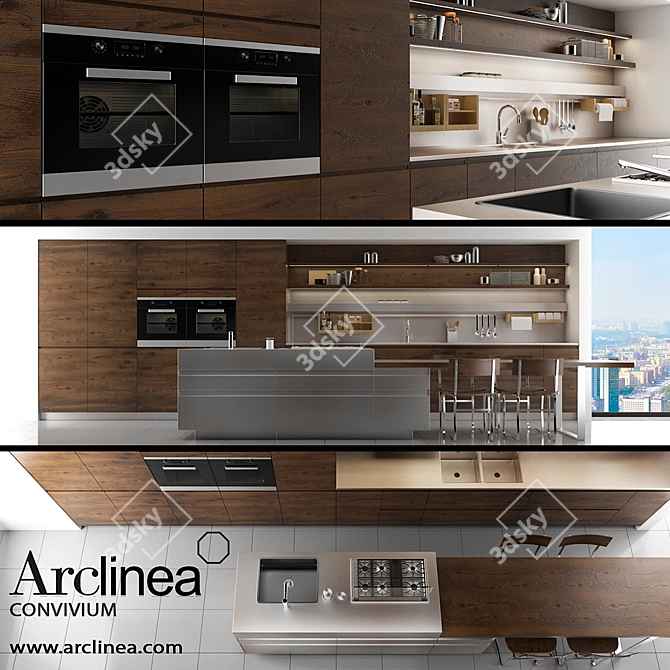 Sleek Stainless Steel Island: Arclinea Convivium 3D model image 1