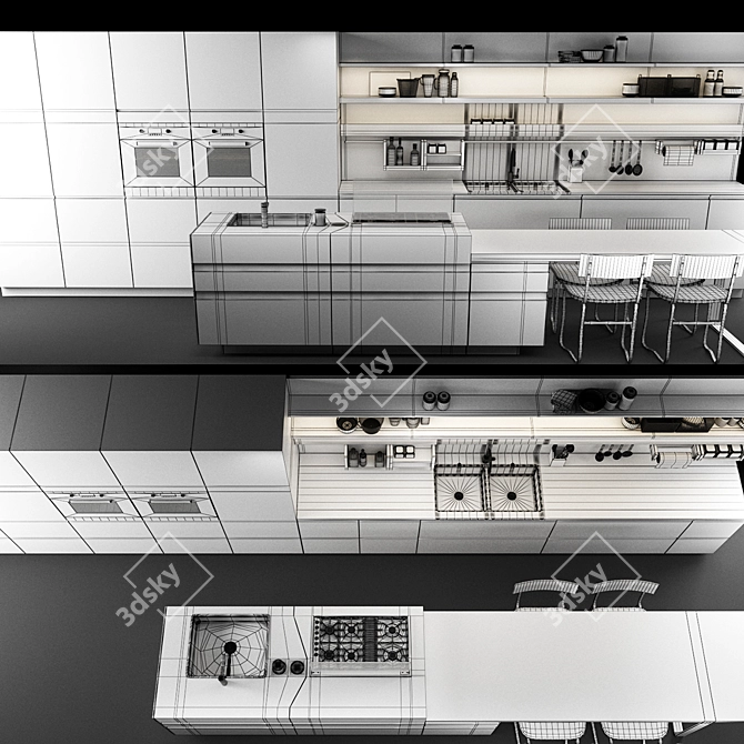 Sleek Stainless Steel Island: Arclinea Convivium 3D model image 3