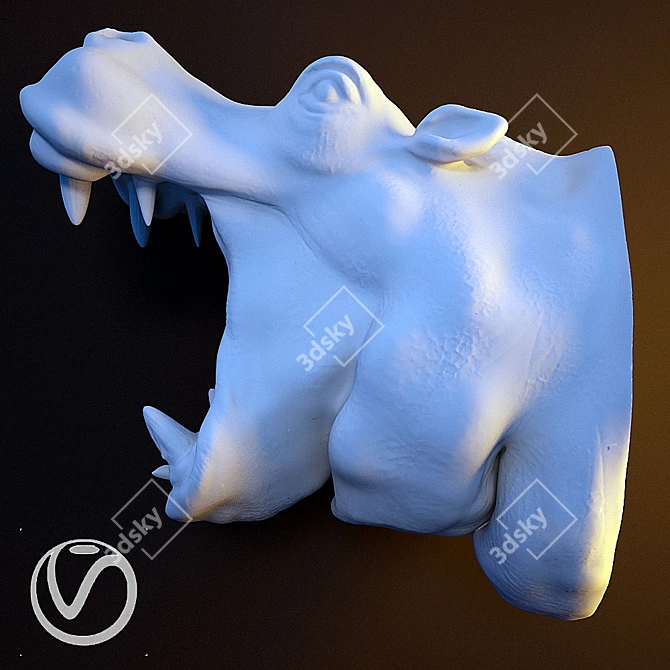 Hippopotamus Head Sculpture 3D model image 2