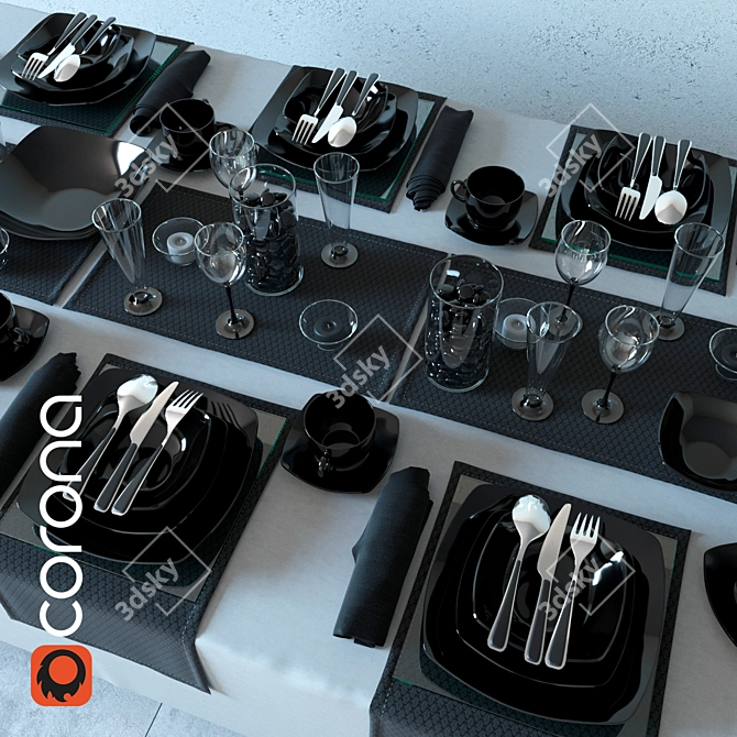 Luminarc Quadrato Black Table Set 3D model image 1