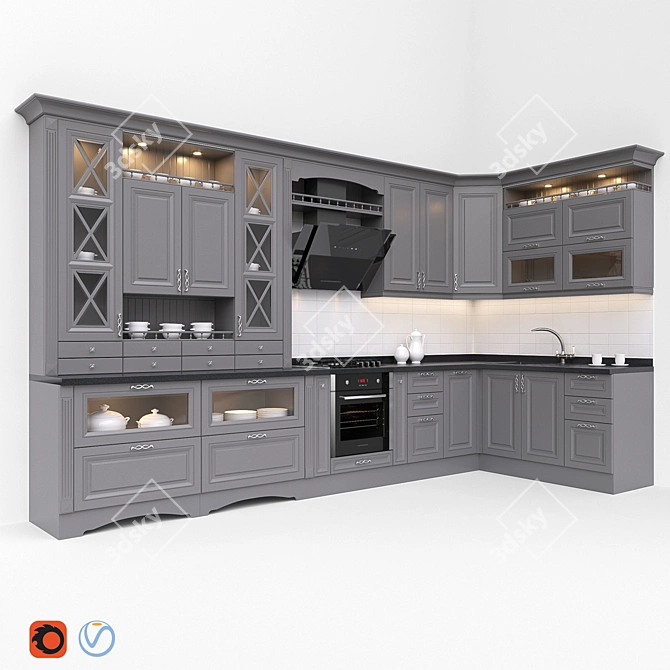 Sleek Modern Kitchen Ensemble 3D model image 1