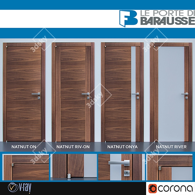 Elegant Barausse Walnut Doors 3D model image 1