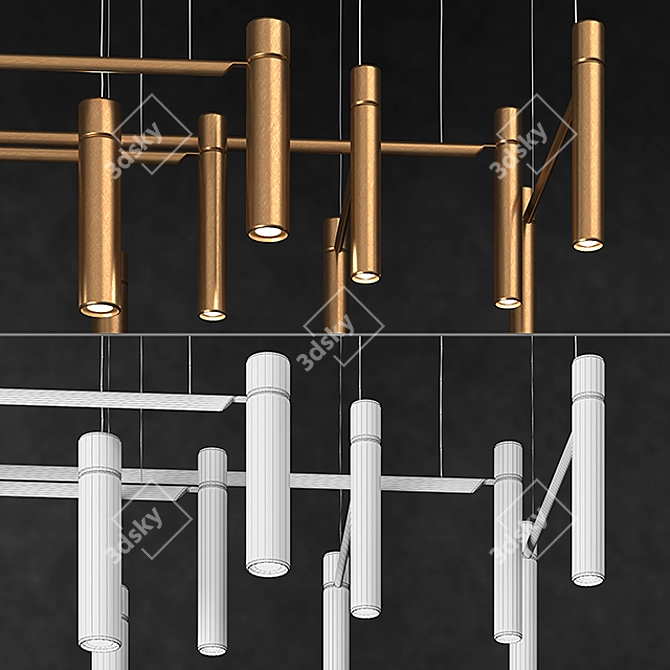 Handcrafted Brass Tubular Light Set 3D model image 3