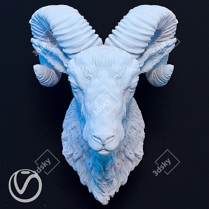 Ram's Head Plaster Sculpture 3D model image 1