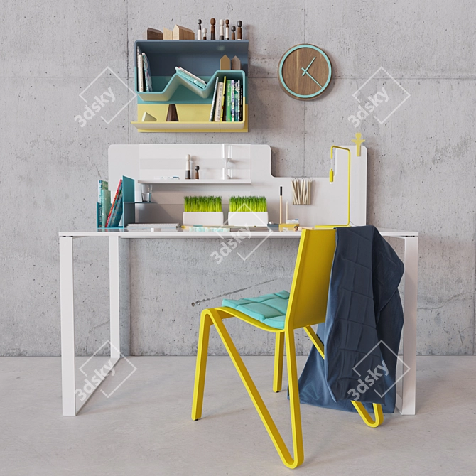 Modern Desk Set with Jazz Narbutas Table, Plycollection ZESTY Chair, Woodendot KESITO Organizer and More! 3D model image 1