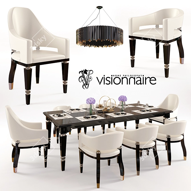 Visionnaire Windsor Table & Priscilla Chair Set 3D model image 1