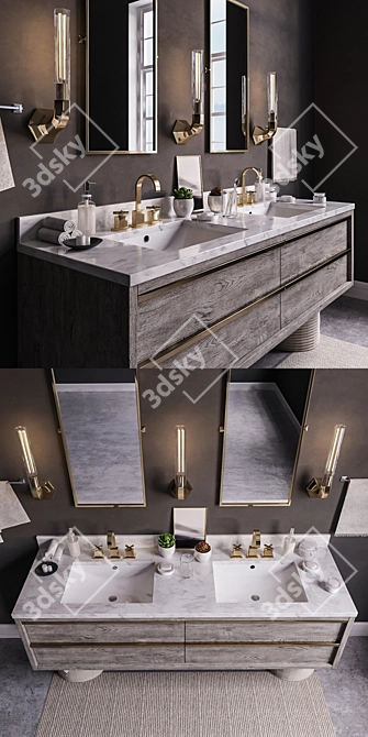 Floating Bezier Double Vanity Set 3D model image 2