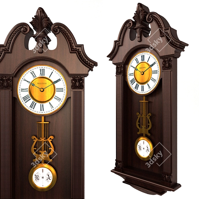 Rustic Wooden Wall Clock 3D model image 2