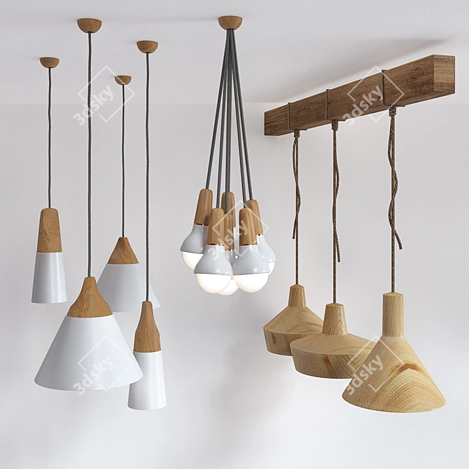 Gorgeous Wooden Lamp Set 3D model image 1