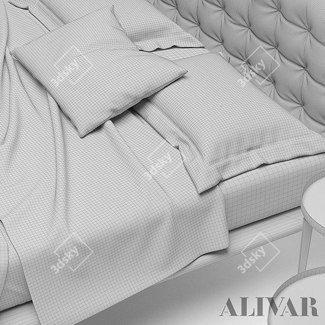 Boheme Oak Bed with Leather Upholstery 3D model image 2