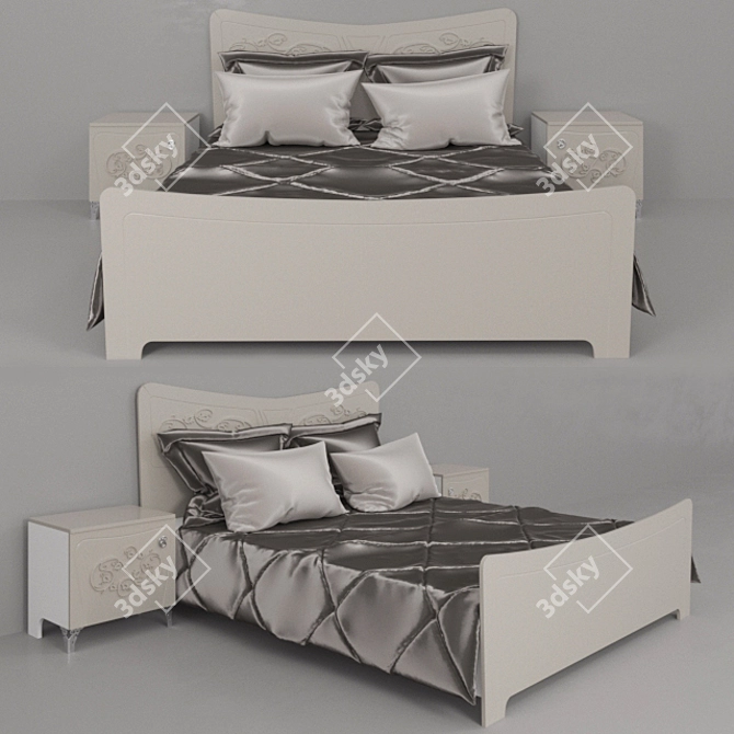 Elegant Florian Bed & Bedside Table 3D model image 1