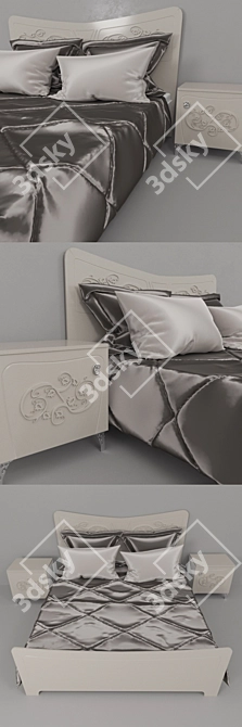 Elegant Florian Bed & Bedside Table 3D model image 2