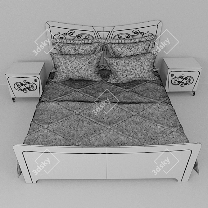 Elegant Florian Bed & Bedside Table 3D model image 3