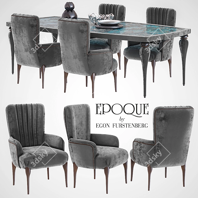 Elegant Italian Velvet Dining Set 3D model image 1