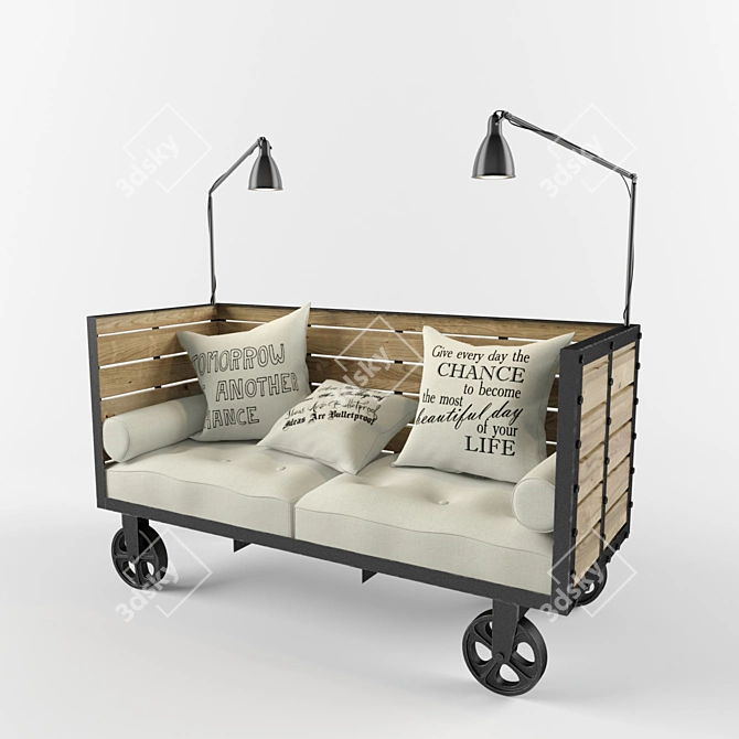 Title: Vintage Loft Sofa with Railcar Charm 3D model image 2