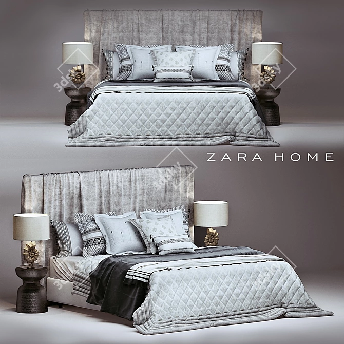 Elegant Zara Home Bedroom Set 3D model image 1