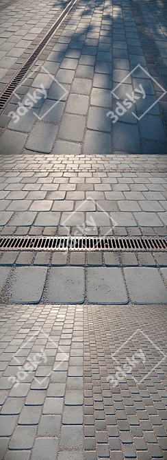 Gray Paving Slabs with Storm Grate 3D model image 2