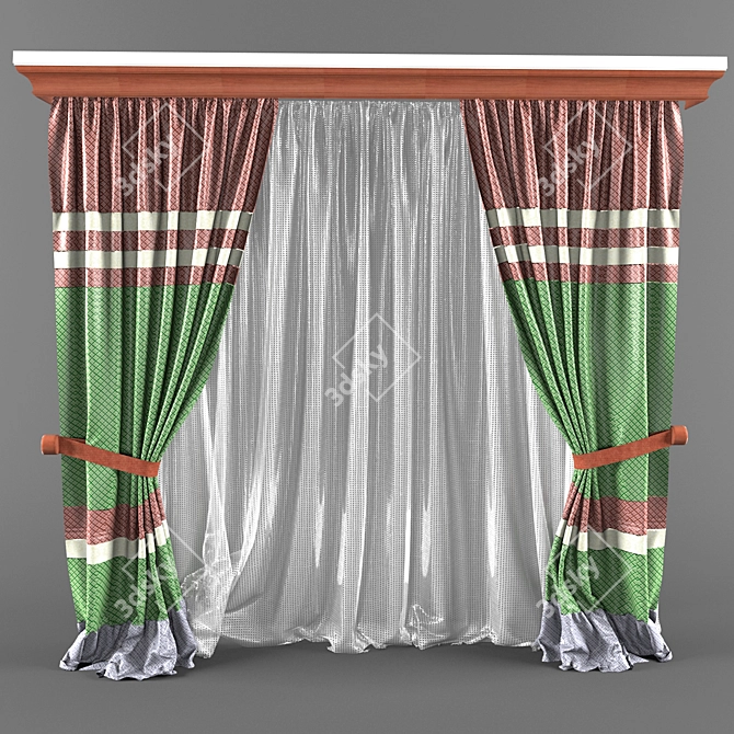 Elegant Window Curtain 3D model image 1
