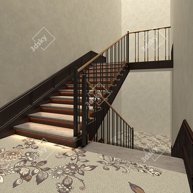 Illuminated Wooden Stairs with Tristone M-705 LAKE COAST and Hudson Park Wallpaper 3D model image 2