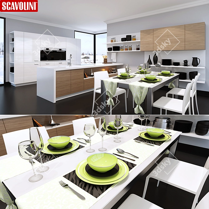 Modern Scavolini Open Kitchen Set 3D model image 1