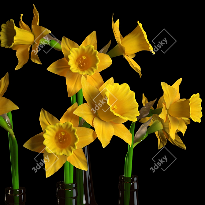 Elegant Narcissus Flower Sculpture 3D model image 2