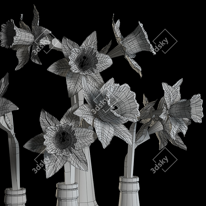 Elegant Narcissus Flower Sculpture 3D model image 3