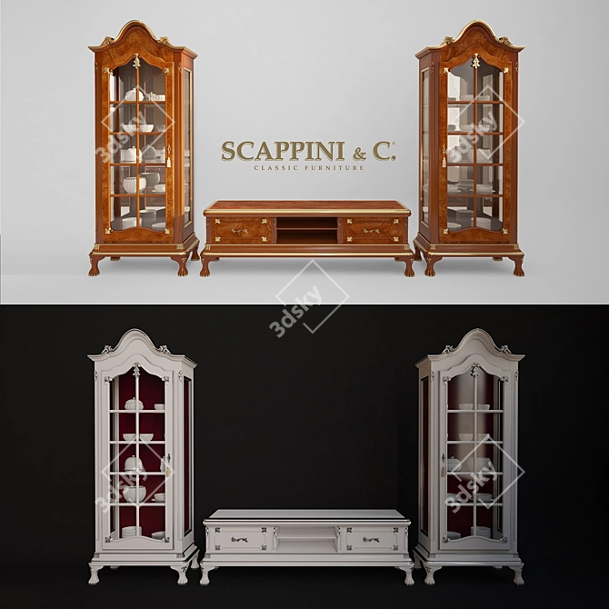 Scappini Mirrored Showcase & TV Stand 3D model image 1