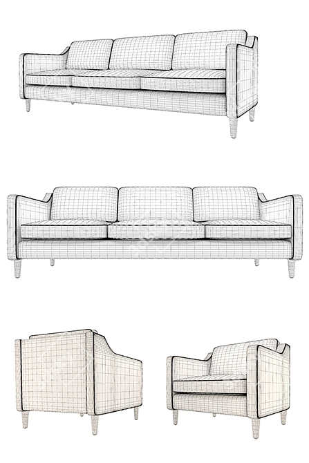 Ocean Teal Cherie Sofa & Armchair 3D model image 3