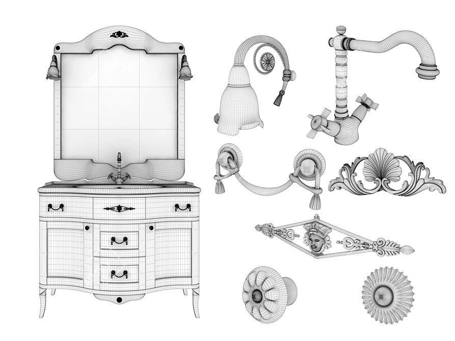 Elegant Palladio Bathroom Set 3D model image 2