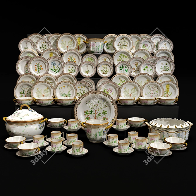 Elegant Porcelain Tableware Set 3D model image 1