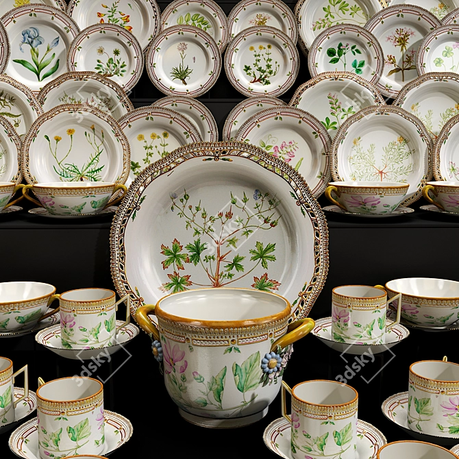 Elegant Porcelain Tableware Set 3D model image 2