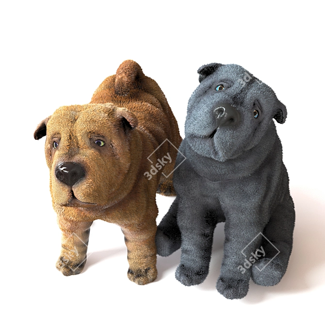 Cute Sharpei Puppies for Home Decor 3D model image 1