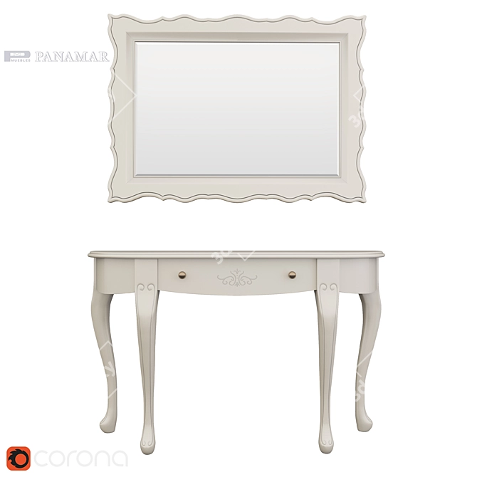 Panamar Natural Wood Console and Mirror 3D model image 1