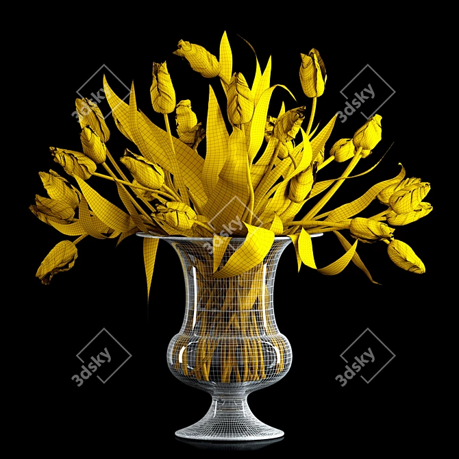 Realistic Green Parrot Tulips - Glass Vase & Water Decoration 3D model image 3