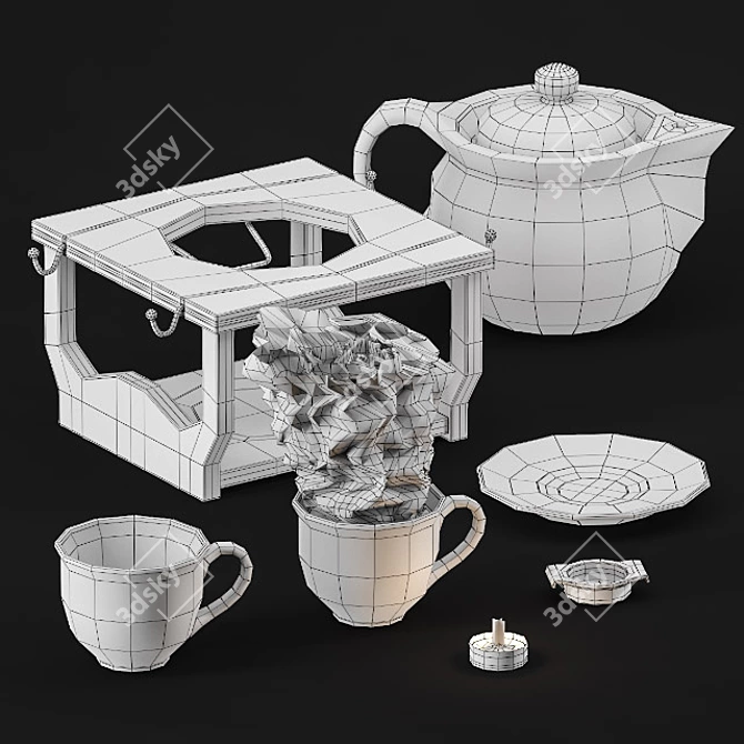 Elegant Tea Set with Stand 3D model image 3