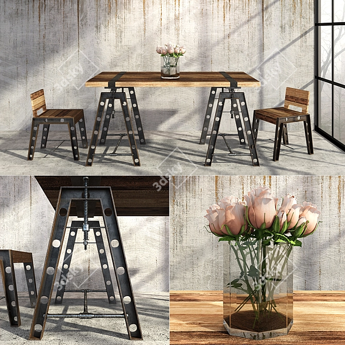 Title: NEAPOL-designed Eco Wood Dining Set 3D model image 1