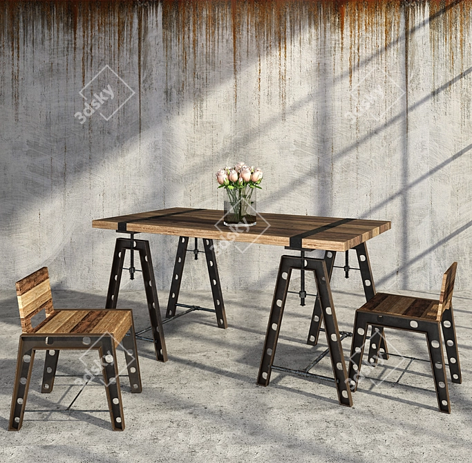 Title: NEAPOL-designed Eco Wood Dining Set 3D model image 2